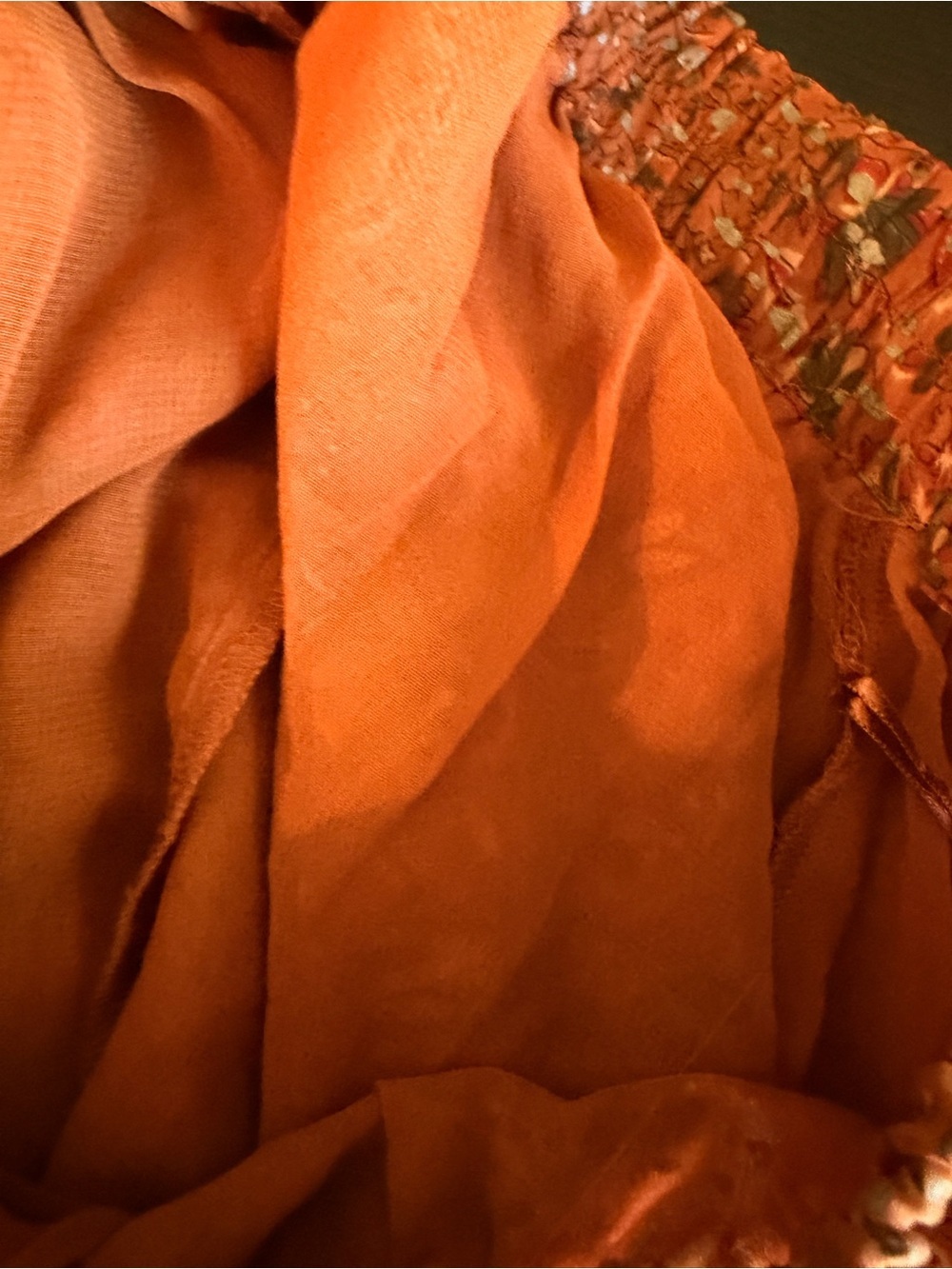 Elan Rust Orange Floral Tiered Maxi Boho Skirt - Picture 9 of 16